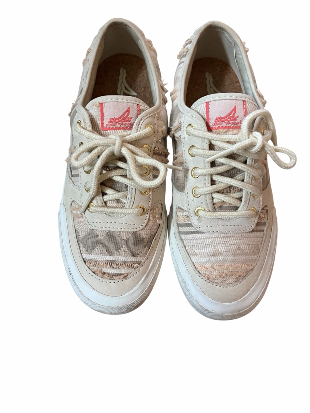 Sperry Top-slider crest vibeCream Patterned Women's Lace-Up Sneakers Sz 9